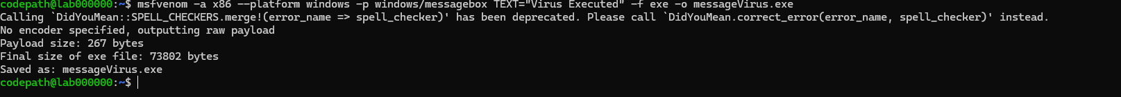 msfvenom command screenshot 1